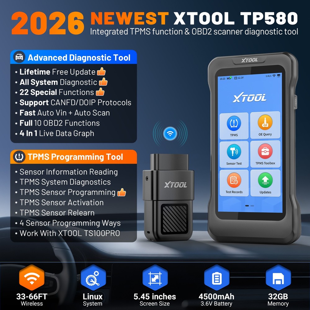 XTOOL TP580 TPMS TS100 Programming Tool All System Diagnostic Scanner 22+Service