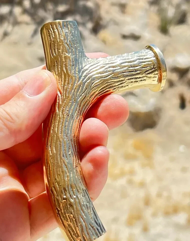 Golden Handmade Branch Shaped Brass Walking Stick Handle
