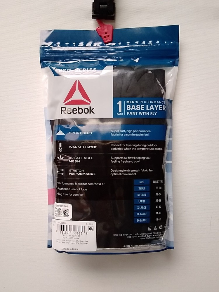 Reebok Mens Pro-Series Performance Base Layer Pants With Fly Small Black