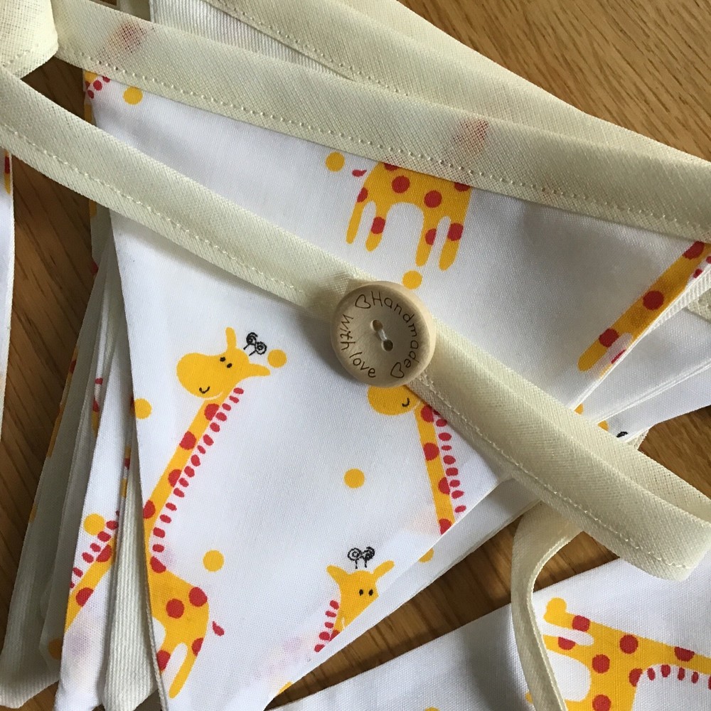 Unique Hand made Giraffe 🦒 fabric Bunting Button Loop 15 Flags 3 Metres