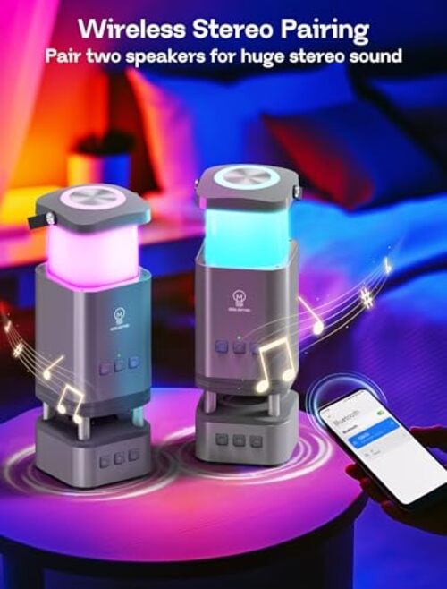 LED Camping Lantern Rechargeable, LED Lanterns with Bluetooth Speaker, RGB