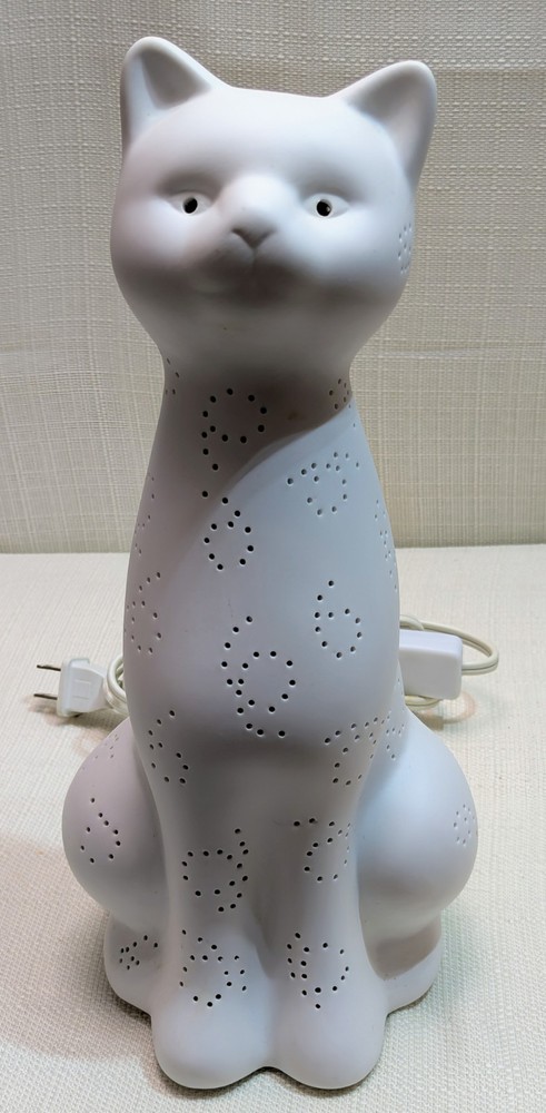 White 12" Ceramic Cat Night Light Lamp