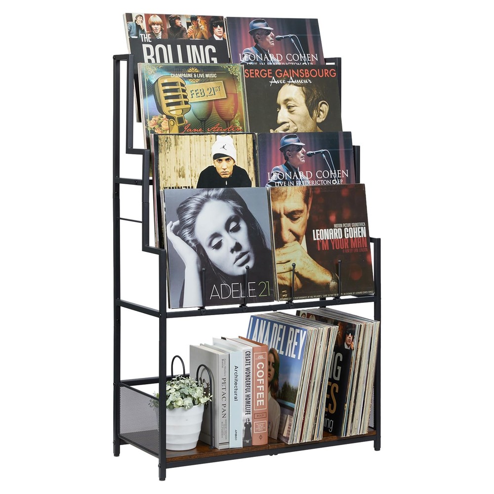 Cottage Charm 5-Tier Vinyl Record Storage Stand Shelf, Black