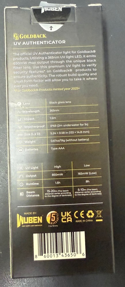 Official Goldback UV Reactive Ink Authenticator Penlight