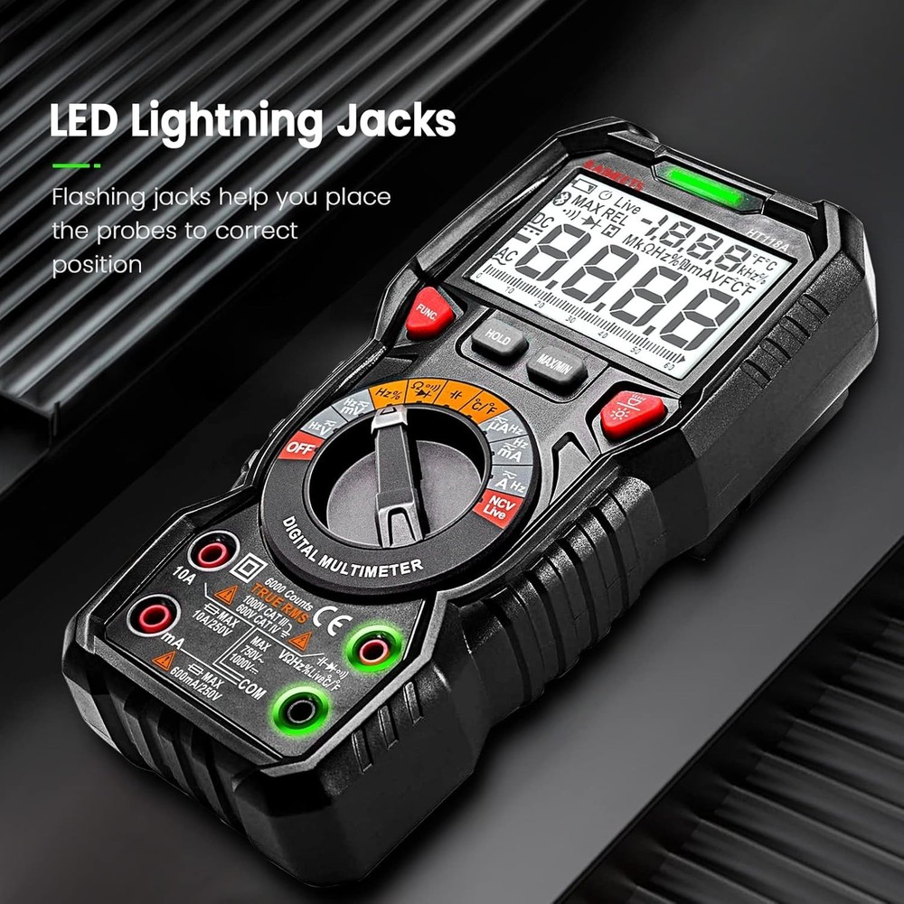 Versatile Battery-Powered 6000 Counts Multimeter with Auto-Ranging Feature