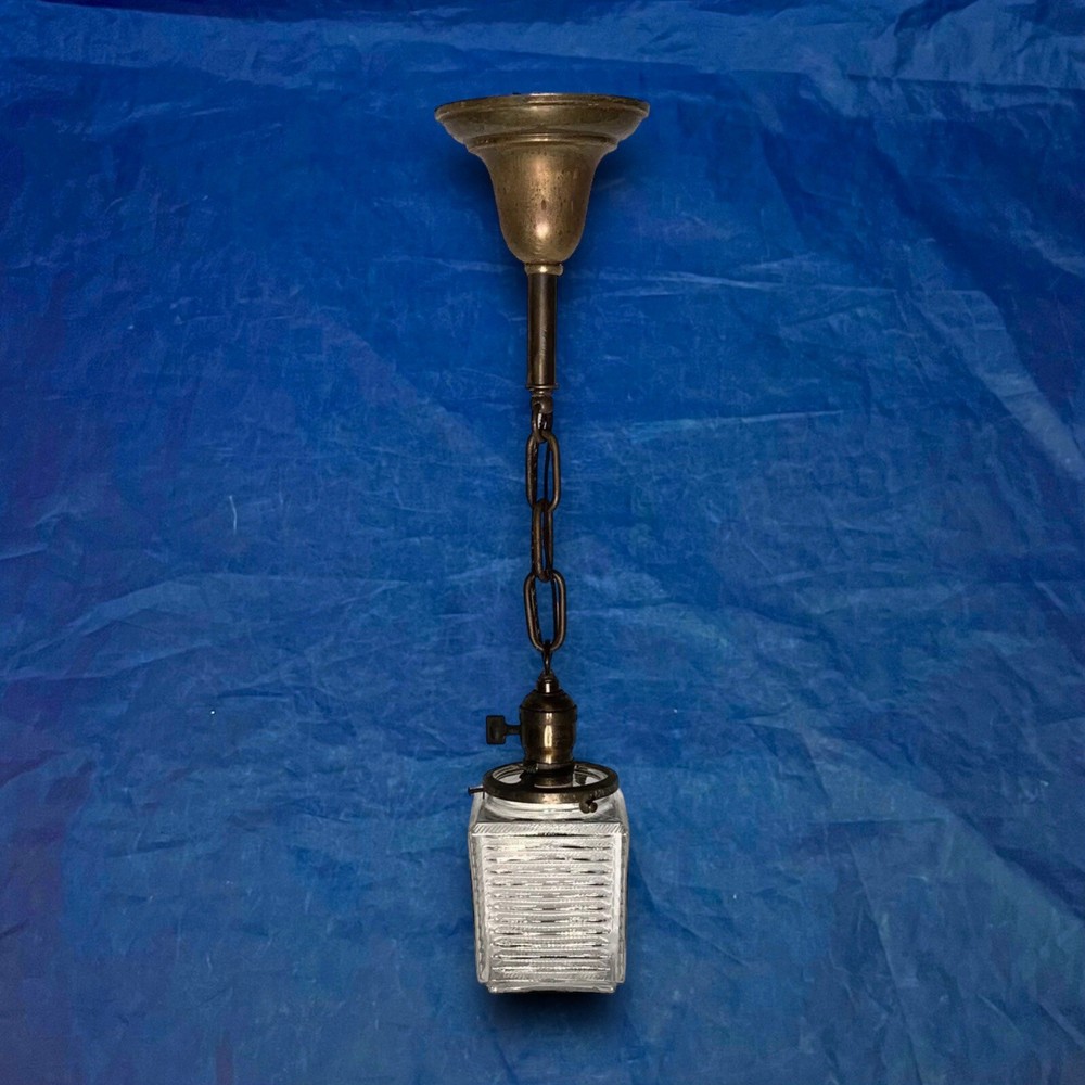 Brass Pendant Light Square Globe Shade Great 85A