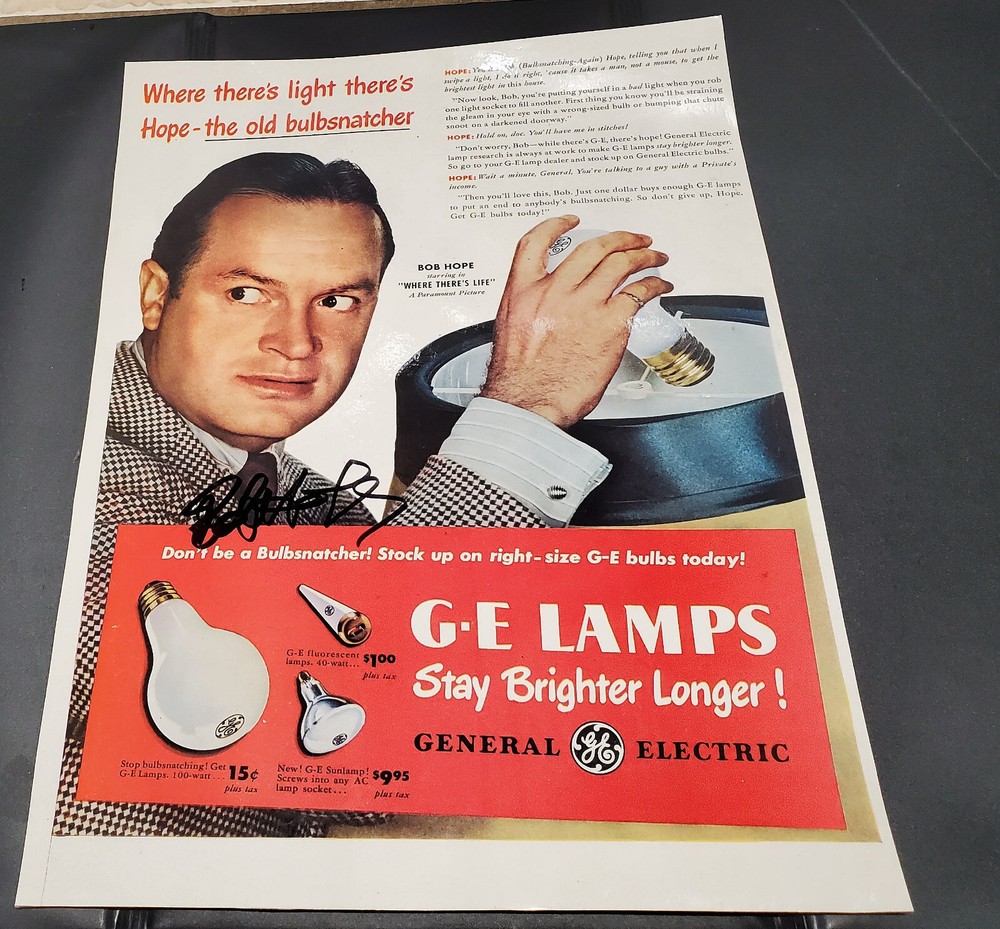 BOB HOPE - 9-3/4" x 13" General Electric Advertisement - SIGNED