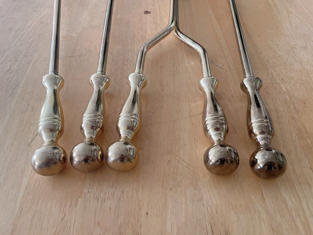 Vintage Fireplace Tool Set / Solid Brass / Companion Set / Home Decor - 5 Pc Set