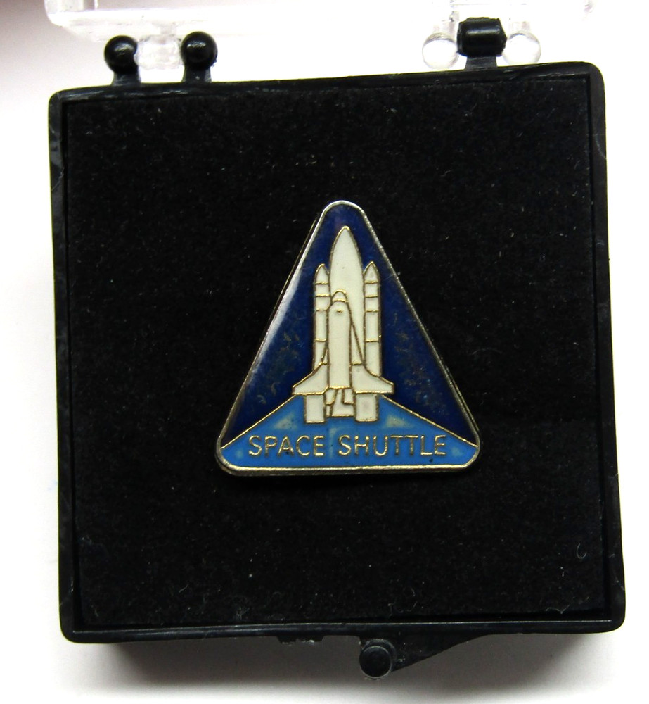 Vintage Space Shuttle Lapel Pin Blue Triangle Space Program Pinback With Case