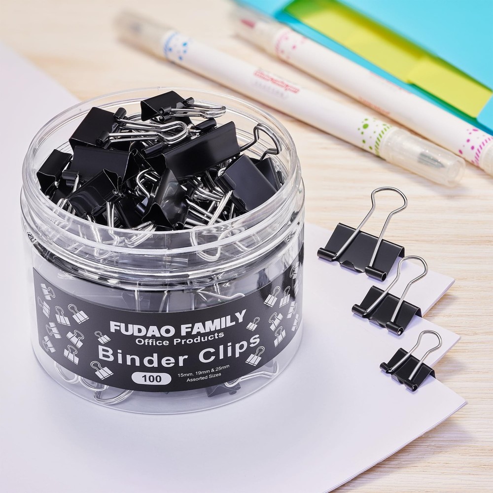 100pcs Binder Clips Assorted Sizes, Black Paper Clamps, Medium, Small, Mini 3...