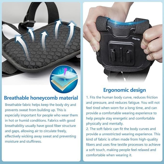 Suptig Chest Mount, Adjustable Strap, Breathable Material Black