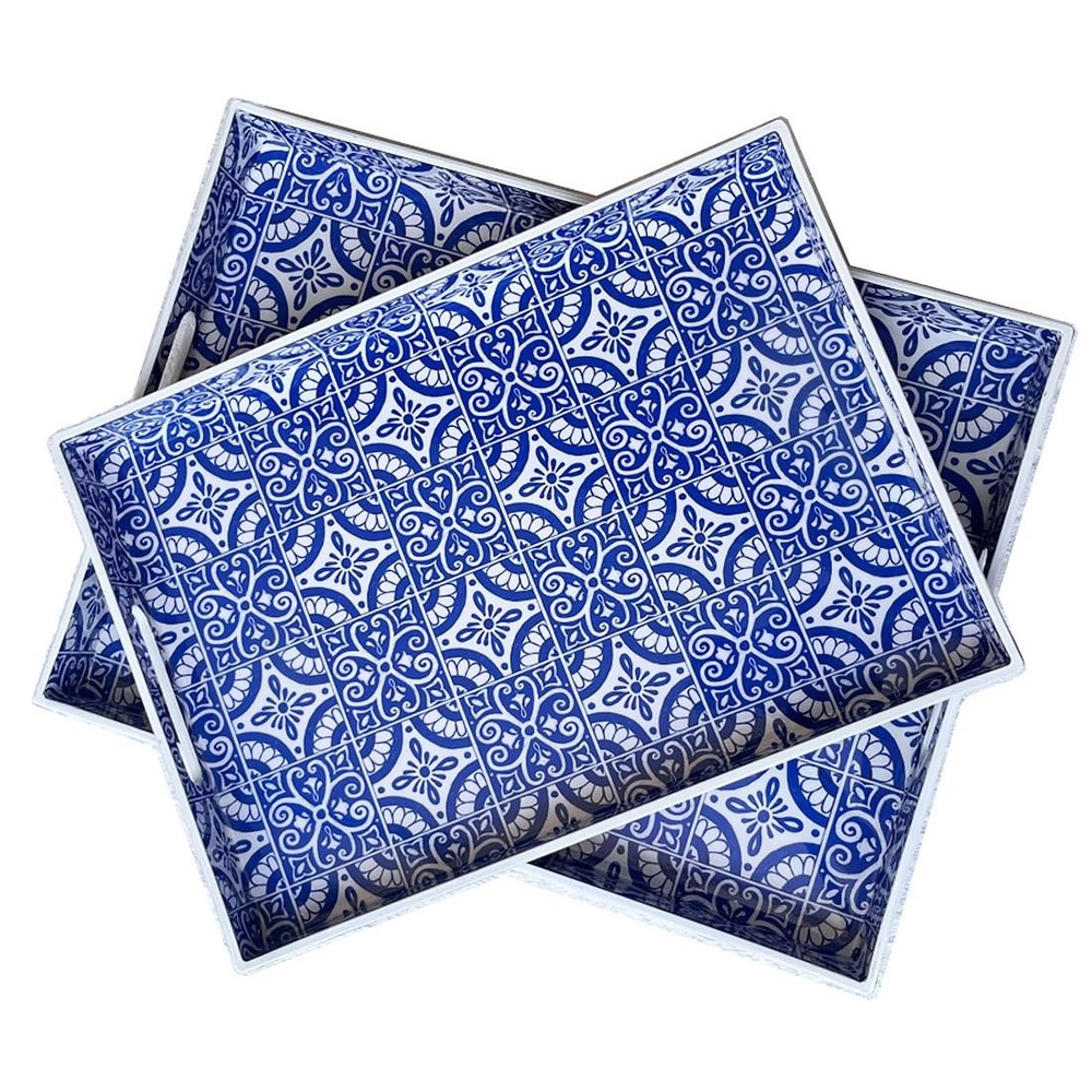 Umisriro 2 Pack Serving Tray w/ Handles, Rectangular Decorative for Coffee Table