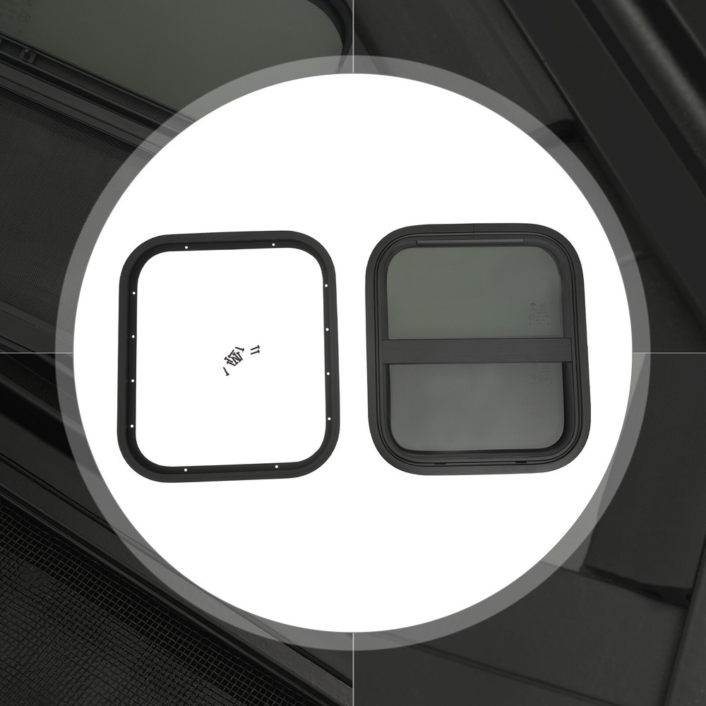 Black RV Trailer Window Vertical Sliding Window Direct Replacement w/ Trim Ring