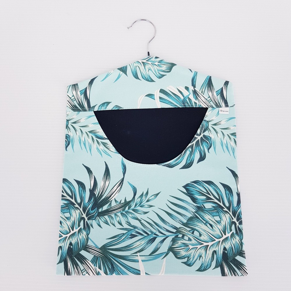 Peg Bag Handmade Teal Blue Leaves Print Lined Laundry Clothes Peg Holder