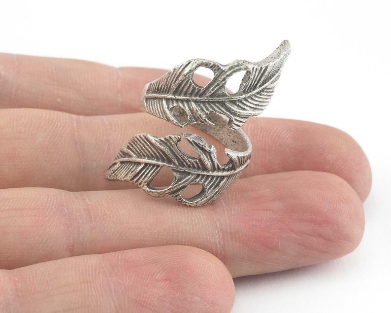 Leaf Ring Adjustable Antique Silver Plated brass (20mm 10.5US inner size ) 2632