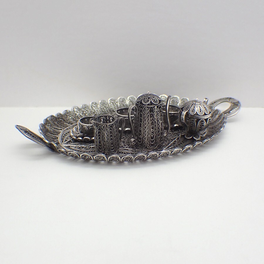 Miniature Tea Set Filigree Sterling Silver