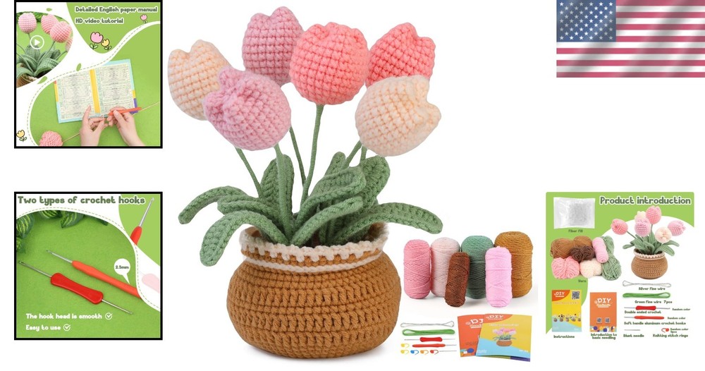 Crafting Made Easy: Tulip Crochet Kit with Yarn & Video Tutorials for Beginners