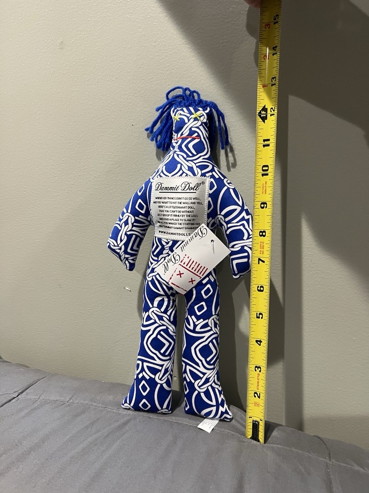 Dammit Doll - Classic Stress Relief - Gag Gift - Blue with white pattern w/ tags
