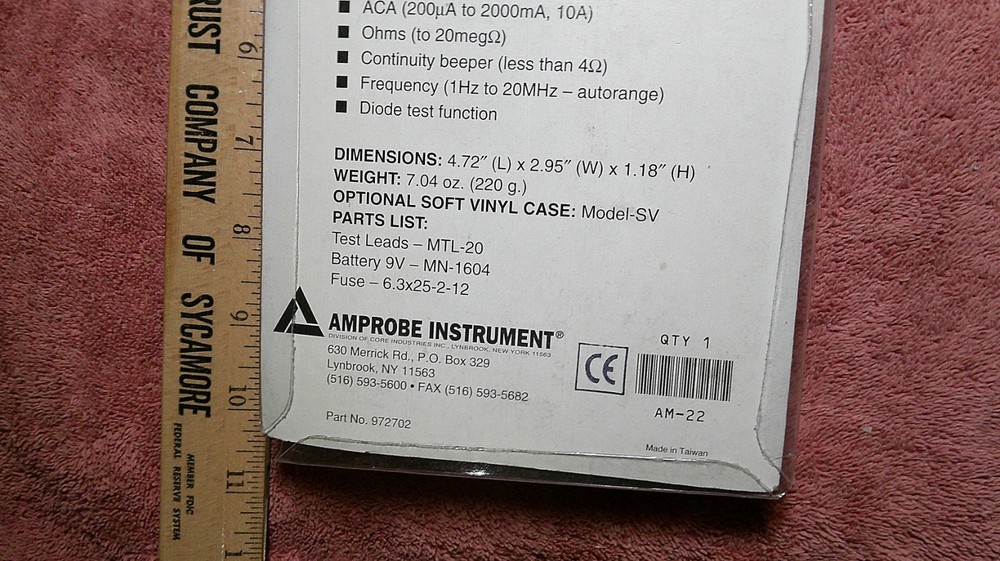 AMPROBE AM-22 Digital Multimeter AC/DC Voltage Amperage Continuity