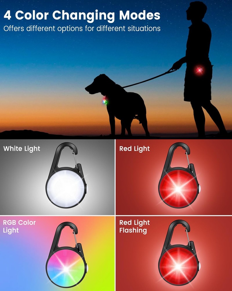 2 Pack Dog Collar Light, 4 Modes Clip On Lights for Night E, Matte Black