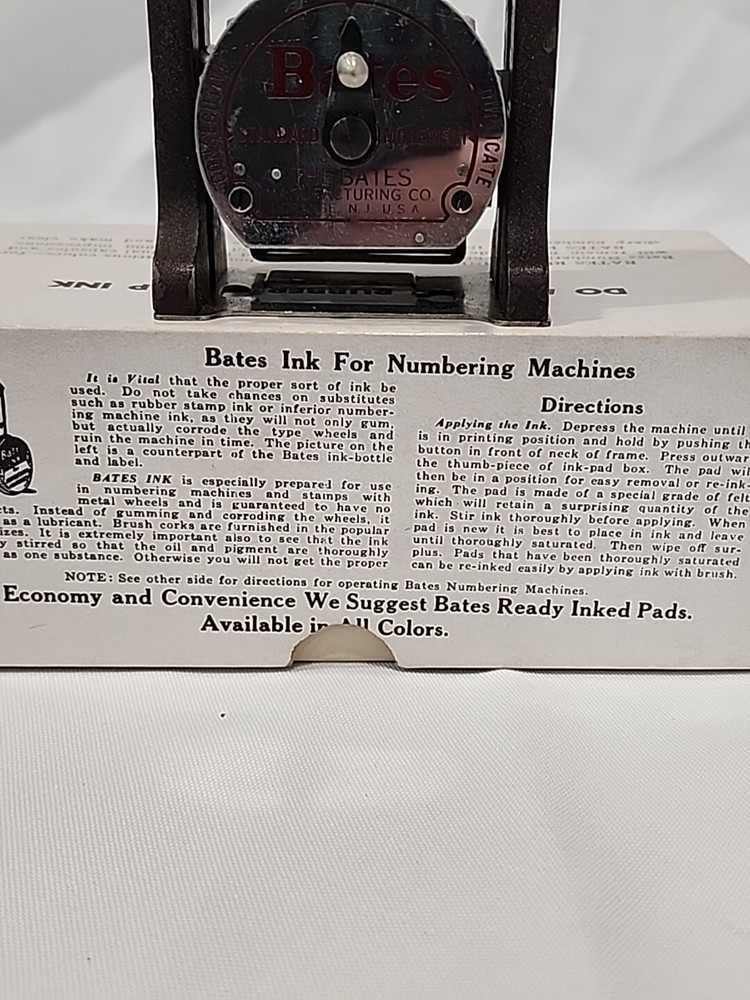 Bates Vintage Numbering Machine Stamper 6 Wheel Style E With Box