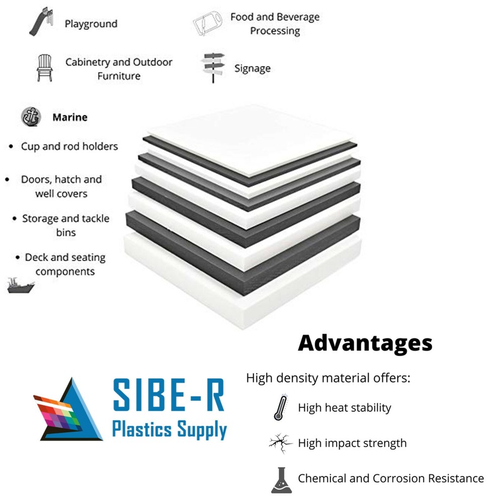 HDPE Plastic Sheet - 3/8" Thick - Black - Pick Your Size
