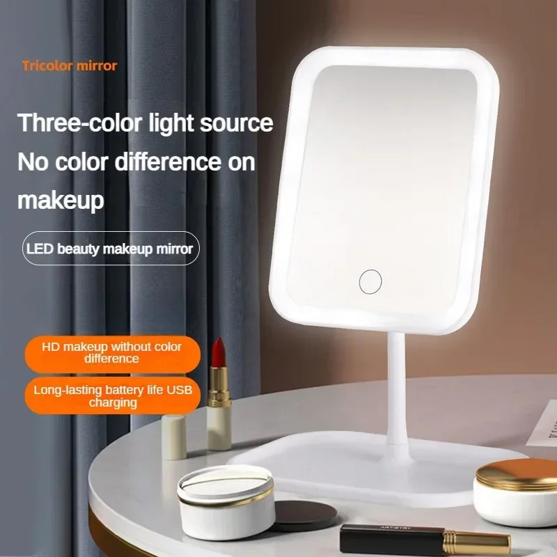 Led Light Mirror Makeup Intelligent Adjustable 3color Vanity Mirror Desktop Fill