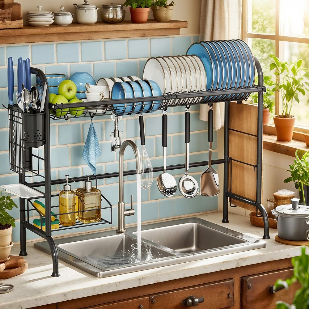 New MOUKABAL Dish Drying Rack - Stainless Steel Over The Sink Expandable Length