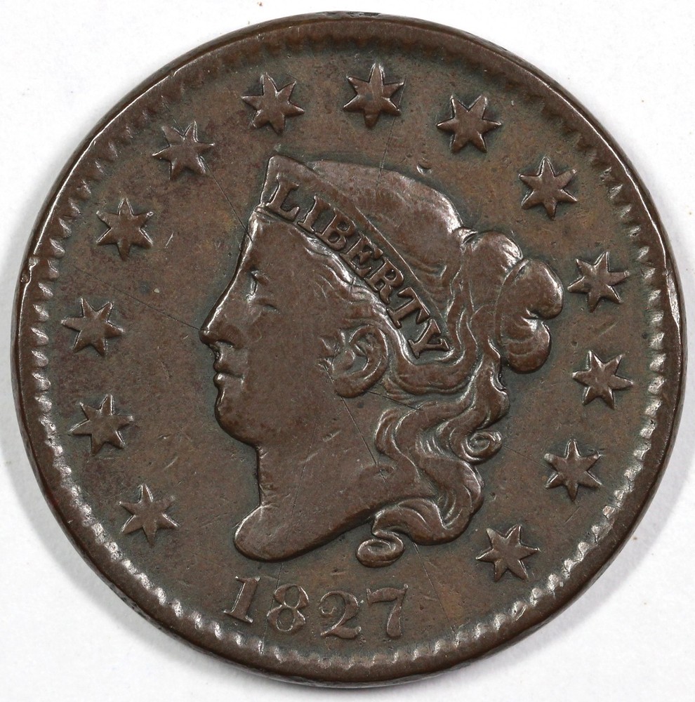 1827 1c N-10 Coronet or Matron Head Large Cent