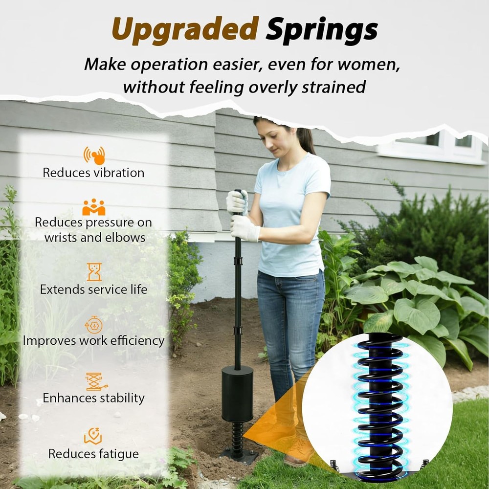 Heavy Duty Tamper Tool, Fillable Steel Base, Buffer Spring, Adjustable Handle