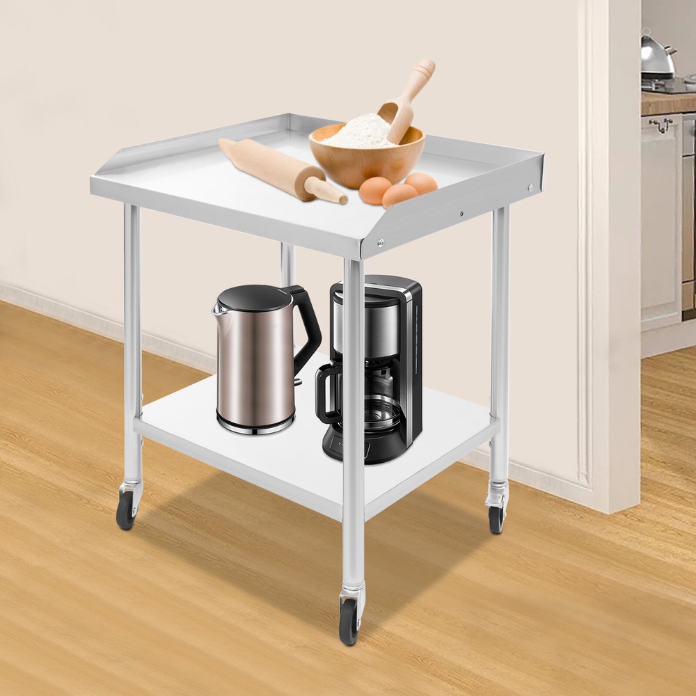 2-tier Work Table, Stainless Steel Work Table, Commercial Prep Table with Wheels