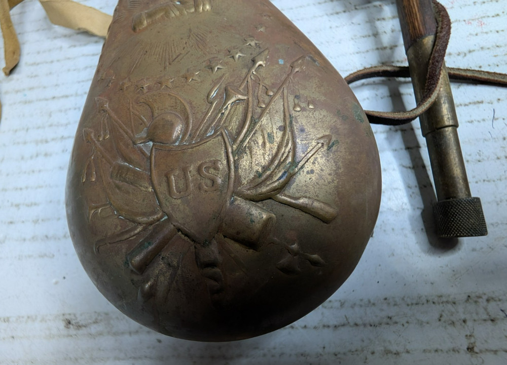 Antique Brass U. S. Powder Horn & Muzzleloader 7' Long