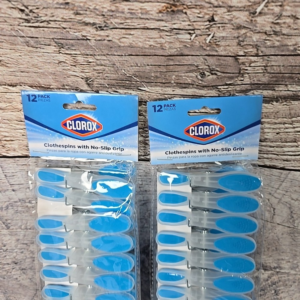 (2 Pack) Clorox Clothespins With No-Slip Grip 12 Each Pack