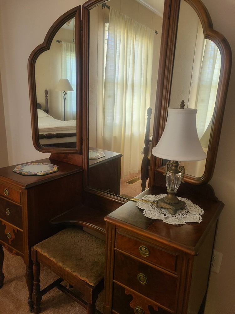 vintage  mirror vanity with seat