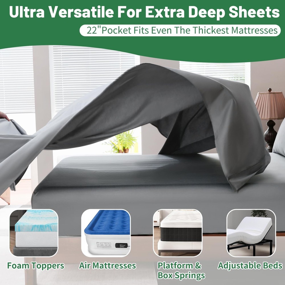 Extra Deep Pocket King Sheets 18-24 Inch 1000 Thread Count 100% Egyptian Cott...