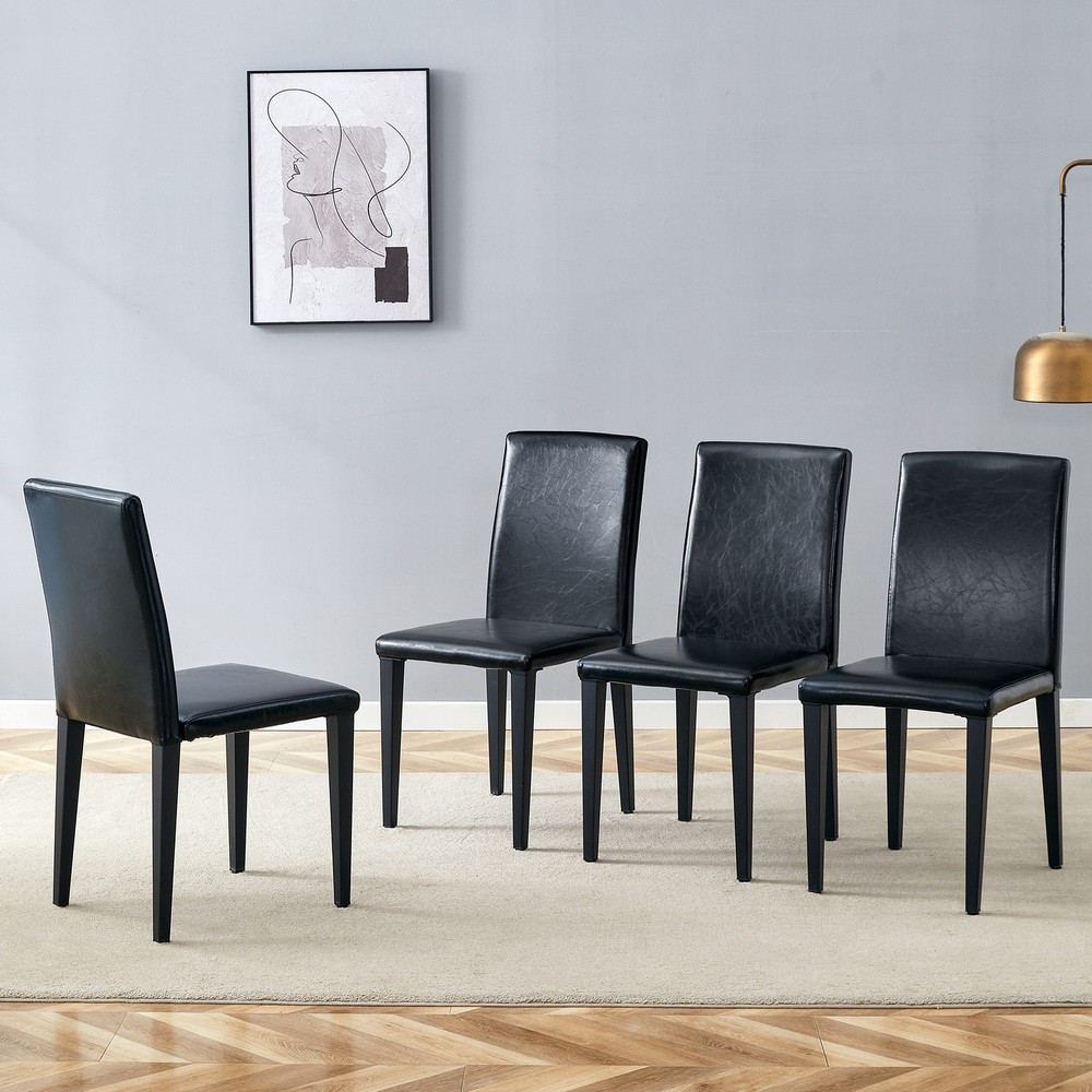 Four black PU dining chairs, simple and versatile, comfortable and accompanied