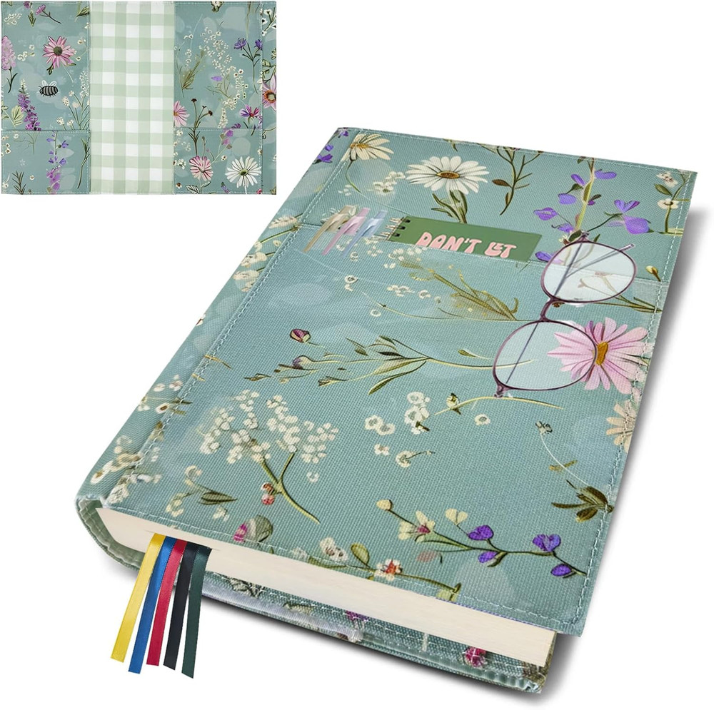 Adjustable Paperback Book Cover Protector, Washable Soft Canvas Fabric Book C...