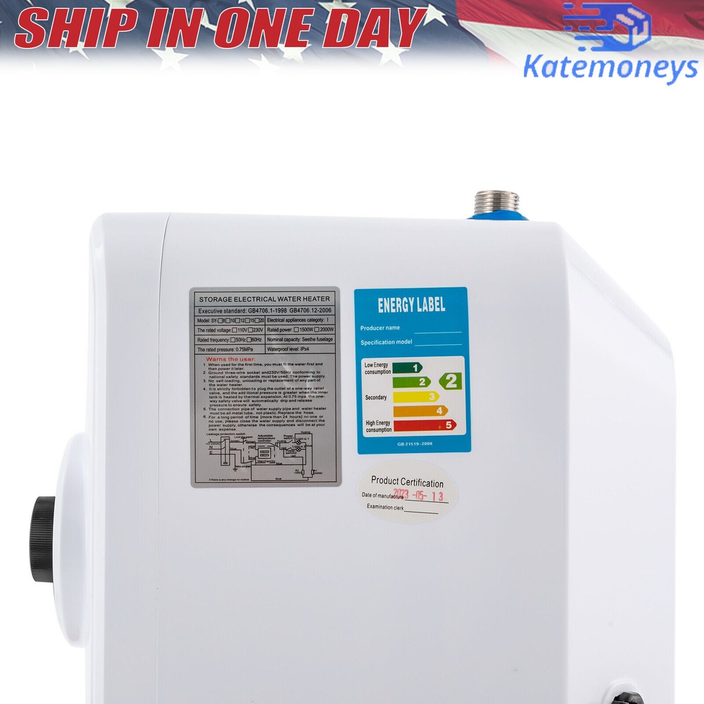1.5KW Electric Mini-Tank Water Heater for RV Trailer Kitchen Under Sink Counter
