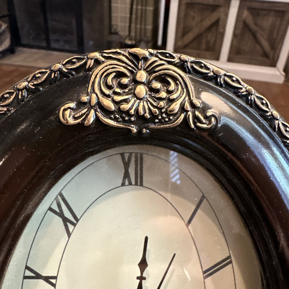Rustic Quartz Shelf Decorative Clock Battery Operated Brown Scroll Elegant