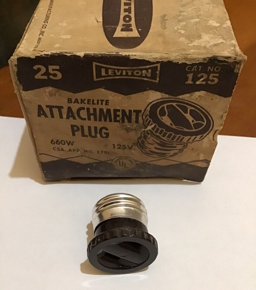 NOS Brown Bakelite Leviton Attachment Plug Vintage
