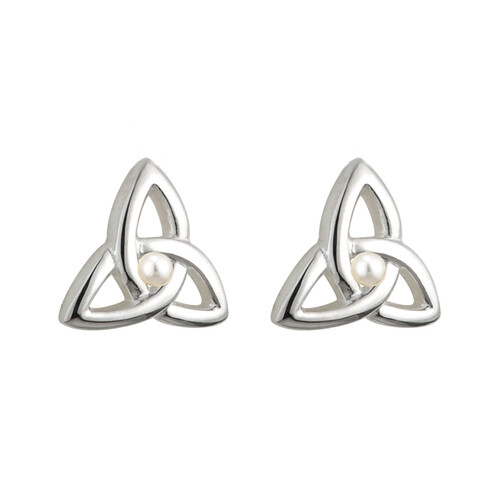 Children's Trinity Knot Stud Earrings Silver Plated with Pearl by Solvar