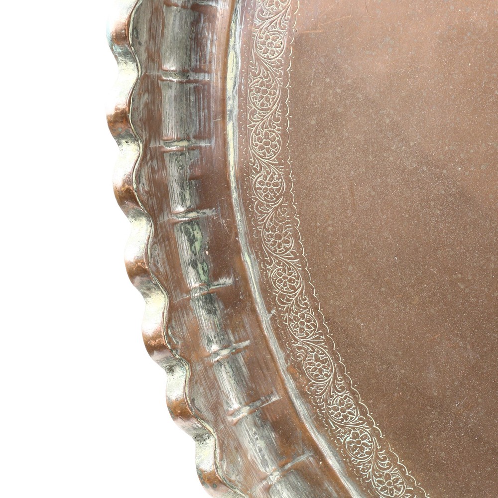 Large Middle Eastern Hand Engraved Copper Tray 25.75"
