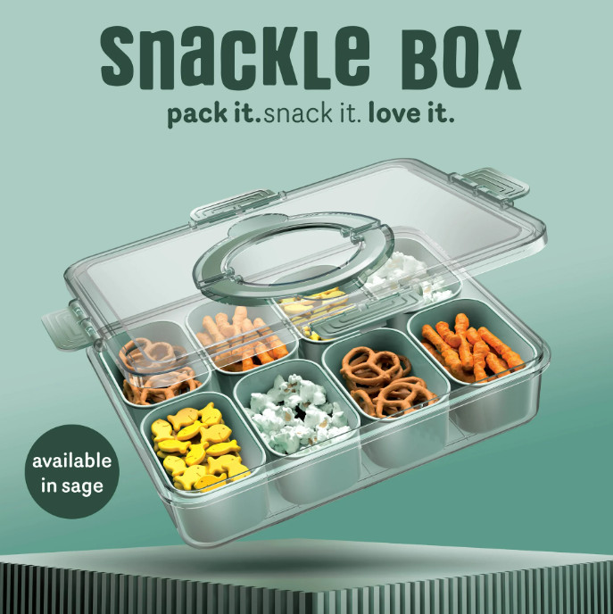 8-Compartment Snack & Food Storage Box – Divided Tray with Lids, Handle, Sage