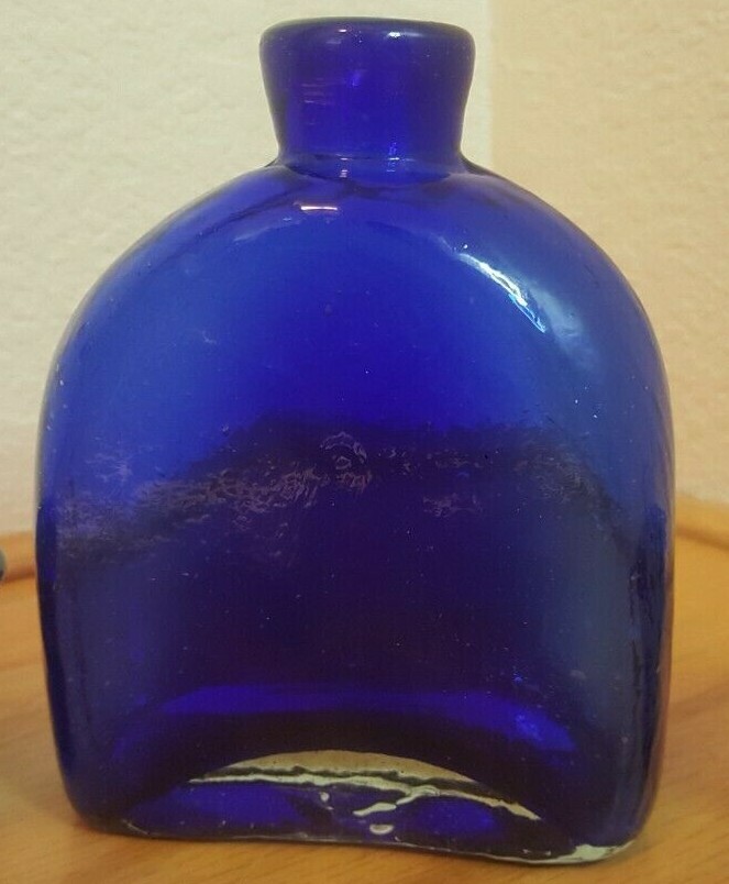 COBALT BLUE BLENKO HANDBLOWN GLASS RECTANGULAR BOTTLE 5.25 INCHES