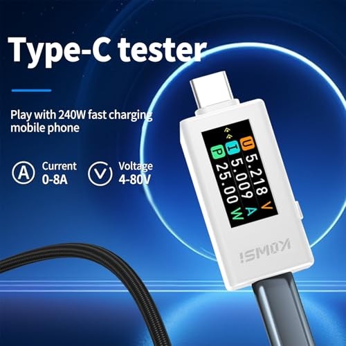 USB C Tester Voltage and Current Tester Meter Voltmeter Power Bank White