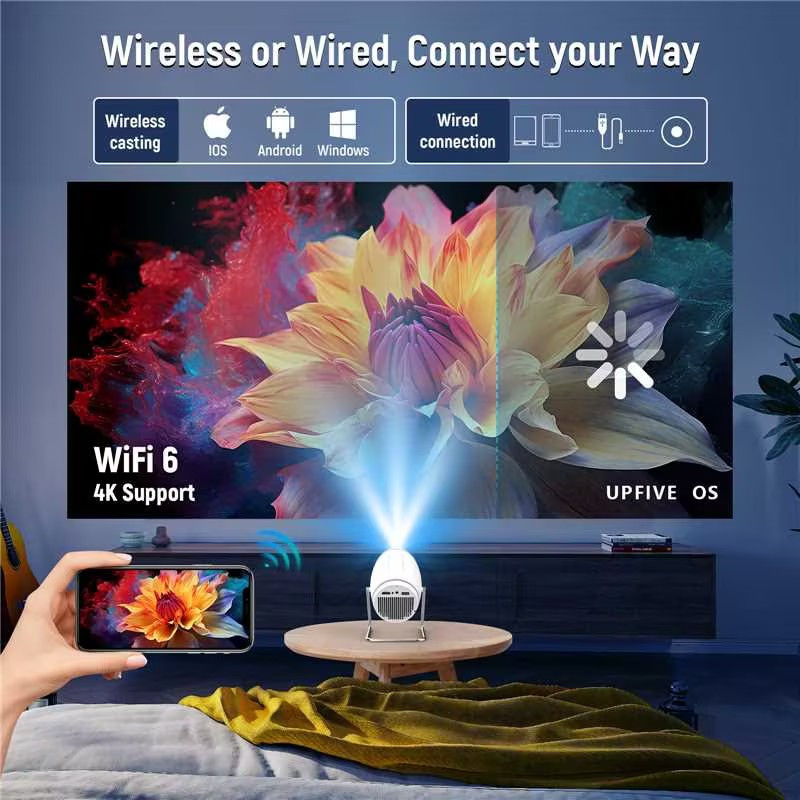 Built-in UPFIVE OS Mini Portable Projector 1080P 180° Rotatable