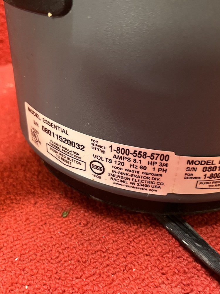 Used InSinkErator Evolution Essential Garbage Disposal ¾ HP #ESSENTIAL Good Cond