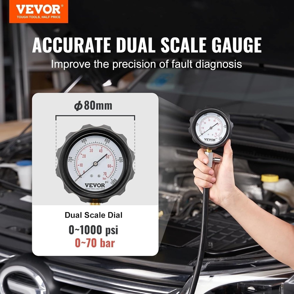 Precision Diesel Compression Tester with 18 Adaptable Pieces for Mechanics