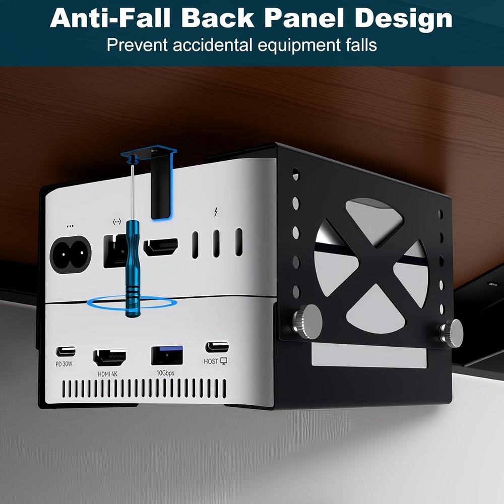 Adjustable Under Desk Mini PC Mount, 6-Level Height (1.7" to 3.3"), Width Adjust