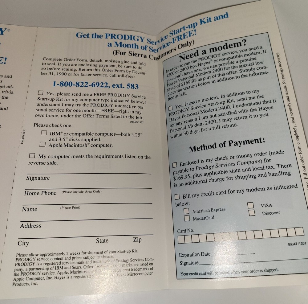 1990 Prodigy Internet Advertisement Old Collectible Online INSERT ONLY Authentic